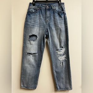 Sincerely Jules Distressed Boyfriend Ankle Length Baggy Jeans - Medium Wash 9/29